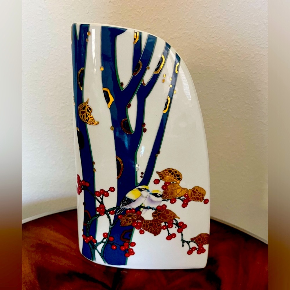 Japanese Hand Painted Porcelain 11 1/2 Inch Vintage Vase With Cherry Blo…